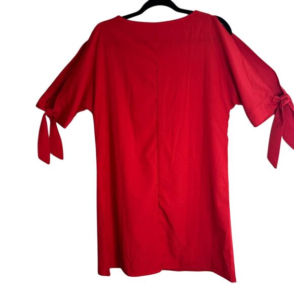NWOT Womens Shift Tie Sleeve Round Neck Mini Dress Red Medium Casual Comfort - Picture 2 of 7